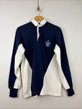 Barbarian Rugby Shirt Mens Medium Navy Blue White Toronto Maple Leafs Hockey